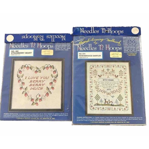 Needles N Hoops 2 Pack Cross Stitch Strawberry Heart No. 282 274 Crafting - Picture 2 of 3